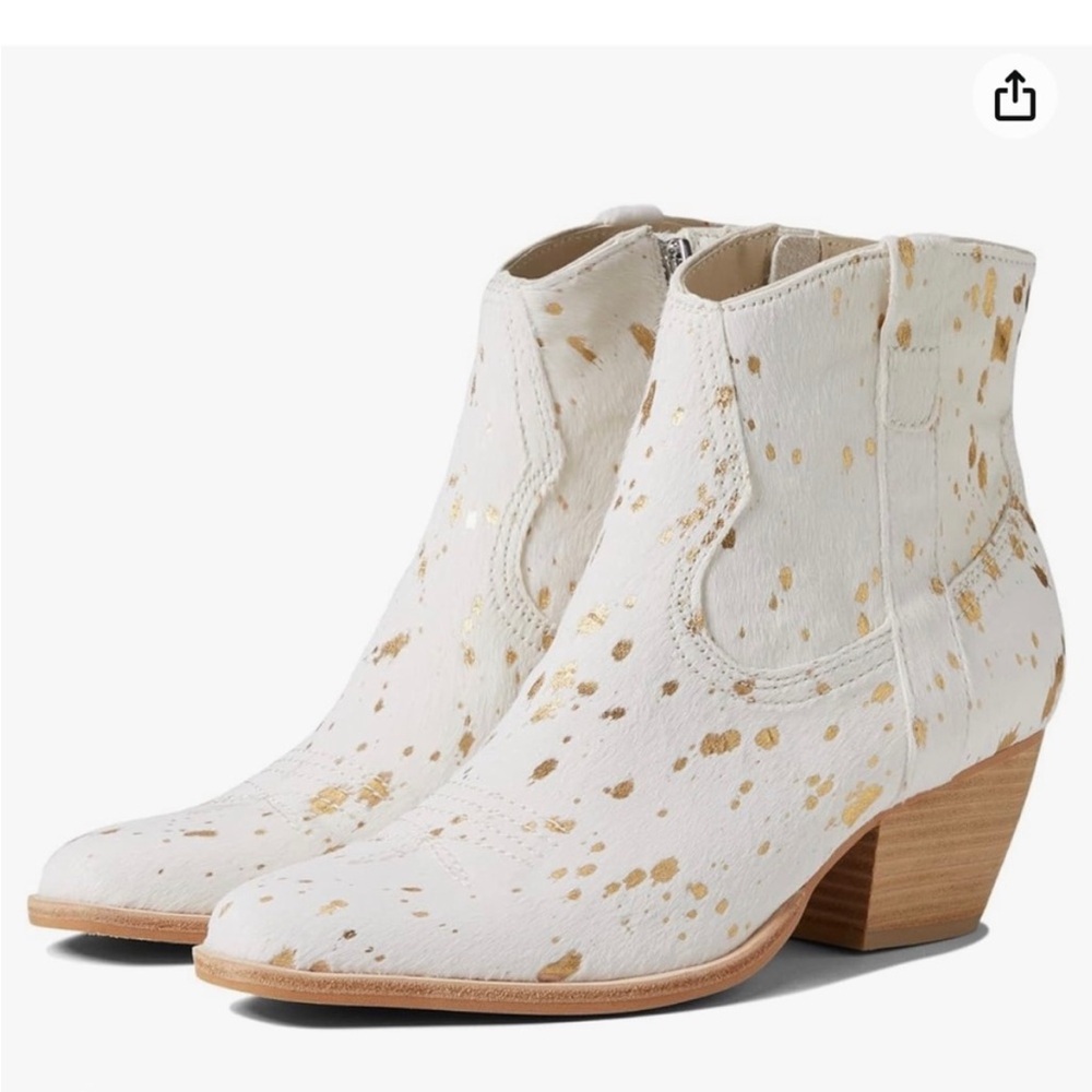 Dolce Vita Silma Western Cowboy Ankle Bootie Multi Cow Print Hair 9.5